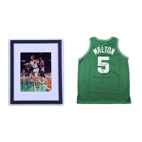 Bill Walton // Signed Boston Celtics Jersey (Beckett) + Signed Boston Celtics Custom Framed Photo Display (Beckett)