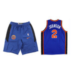 New York Knicks Jerseys // Larry Johnson Signed (JSA) + Emmanuel Mudiay Game-Used New York Knicks Pre-Game Shorts (Steiner & Fanatics)