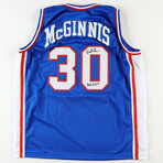 George McGinnis // Signed Philadelphia 76ers Jersey Inscribed "HOF 2017" (JSA) + Signed ABA Indiana Pacer Jersey Inscribed "HOF 2017" (JSA) + Signed Philadelphia 76ers 8x10 Photo (MCSE)