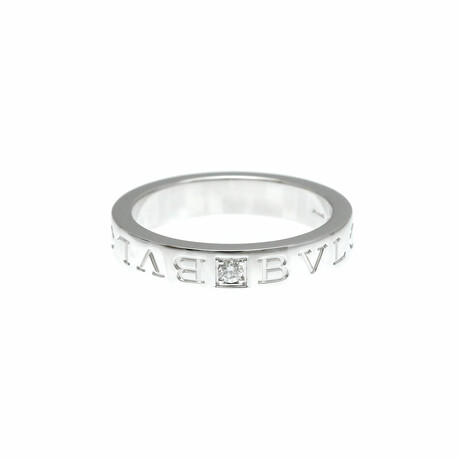 Bulgari // 18k White Gold Double Logo Ring With Diamond // Ring Size: 8 // Store Display