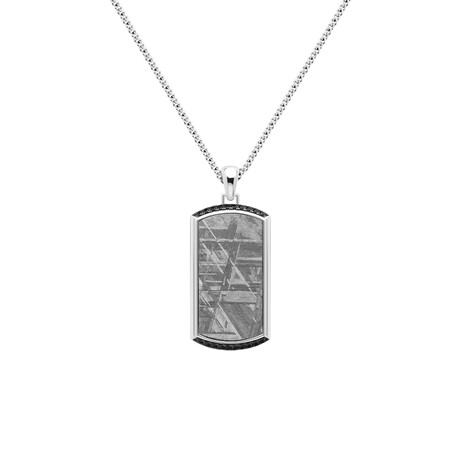 Duxot Vezeto Sterling Silver + Black Spinel + Cloudy Meteorite Dog Tag Necklace // 25.6"