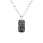 Duxot Vezeto Sterling Silver + Cubic Zirconia + Black Meteorite Dog Tag Necklace // 25.6"