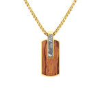 Duxot Atlantica IP Gold-Plated Stainless Steel + Meteorite + Bubinga Wood Dog Tag Necklace // 25.6"