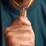 Duxot Atlantica IP Gold-Plated Stainless Steel + Meteorite + Bubinga Wood Dog Tag Necklace // 25.6"