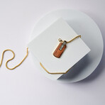 Duxot Atlantica IP Gold-Plated Stainless Steel + Meteorite + Bubinga Wood Dog Tag Necklace // 25.6"