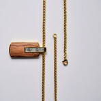 Duxot Atlantica IP Gold-Plated Stainless Steel + Meteorite + Bubinga Wood Dog Tag Necklace // 25.6"