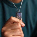 Duxot Vezeto Sterling Silver + Black Spinel + Silver Meteorite Dog Tag Necklace // 25.6"