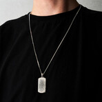Duxot Vezeto Sterling Silver + Cubic Zirconia + Black Meteorite Dog Tag Necklace // 25.6"
