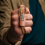 Duxot Atlantica IP Gold-Plated Stainless Steel + Meteorite + Bubinga Wood Dog Tag Necklace // 25.6"