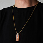 Duxot Atlantica IP Gold-Plated Stainless Steel + Meteorite + Bubinga Wood Dog Tag Necklace // 25.6"