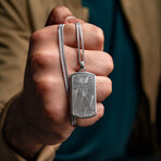 Duxot Vezeto Sterling Silver + Hazy Meteorite Dog Tag Necklace // 25.6"