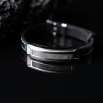 Duxot Vezeto Stainless Steel + Leather + Jet Black Meteorite Bracelet // 9.25"