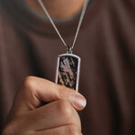 Duxot Vezeto Sterling Silver + Cubic Zirconia + Black Meteorite Dog Tag Necklace // 25.6"