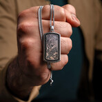 Duxot Vezeto Sterling Silver + Black Spinel + Silver Meteorite Dog Tag Necklace // 25.6"