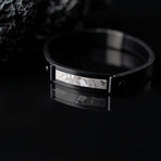 Duxot Vezeto IP Black-Plated Stainless Steel + Leather + Raven Black Meteorite Bracelet // 8.3"