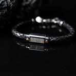 Duxot Vezeto Stainless Steel + Leather + Black Meteorite Bracelet // 8.7"