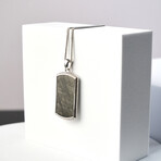 Duxot Vezeto Sterling Silver + Cubic Zirconia + Black Meteorite Dog Tag Necklace // 25.6"