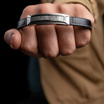 Duxot Vezeto Stainless Steel + Leather + Jet Black Meteorite Bracelet // 9.25"