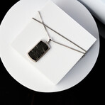 Duxot Vezeto Sterling Silver + Cubic Zirconia + Black Meteorite Dog Tag Necklace // 25.6"