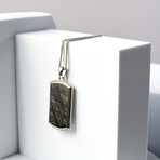 Duxot Vezeto Sterling Silver + Cubic Zirconia + Black Meteorite Dog Tag Necklace // 25.6"