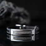 Duxot Vezeto Stainless Steel + Leather + Jet Black Meteorite Bracelet // 9.25"