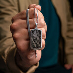 Duxot Vezeto Sterling Silver + Cubic Zirconia + Black Meteorite Dog Tag Necklace // 25.6"