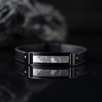 Duxot Vezeto IP Black-Plated Stainless Steel + Leather + Raven Black Meteorite Bracelet // 8.3"
