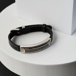 Duxot Vezeto Stainless Steel + Leather + Jet Black Meteorite Bracelet // 9.25"