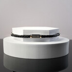 Duxot Vezeto Stainless Steel + Leather + Black Meteorite Bracelet // 8.7"