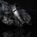 Duxot Vezeto IP Black-Plated Stainless Steel + Leather + Raven Black Meteorite Bracelet // 8.3"