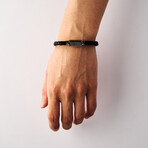 Duxot Vezeto Stainless Steel + Leather + Black Meteorite Bracelet // 8.7"