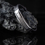 Duxot Vezeto Stainless Steel + Leather + Jet Black Meteorite Bracelet // 9.25"