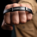 Duxot Vezeto IP Black-Plated Stainless Steel + Leather + Raven Black Meteorite Bracelet // 8.3"
