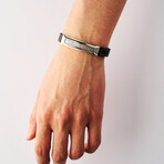 Duxot Vezeto Stainless Steel + Leather + Jet Black Meteorite Bracelet // 9.25"