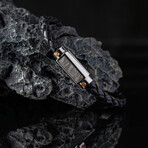 Duxot Vezeto Stainless Steel + Leather + Black Meteorite Bracelet // 8.7"