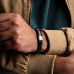 Duxot Vezeto IP Black-Plated Stainless Steel + Leather + Raven Black Meteorite Bracelet // 8.3"