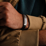 Duxot Vezeto Stainless Steel + Leather + Jet Black Meteorite Bracelet // 9.25"