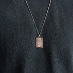 Duxot Vezeto Sterling Silver + Black Spinel + Silver Meteorite Dog Tag Necklace // 25.6"