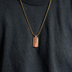 Duxot Atlantica IP Gold-Plated Stainless Steel + Meteorite + Bubinga Wood Dog Tag Necklace // 25.6"