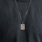 Duxot Vezeto Sterling Silver + Black Spinel + Cloudy Meteorite Dog Tag Necklace // 25.6"