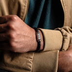 Duxot Vezeto Stainless Steel + Leather + Black Meteorite Bracelet // 8.7"