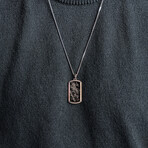 Duxot Vezeto Sterling Silver + Cubic Zirconia + Black Meteorite Dog Tag Necklace // 25.6"