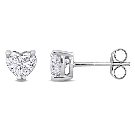 1ct TW Heart-Shaped Lab-Grown Diamond Solitaire Stud Earrings // 14k White Gold