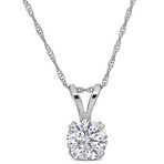 1ct TW Lab-Grown Diamond Solitaire Pendant w/ Chain // 14k White Gold // 17 in