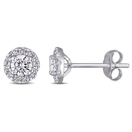 3/4ct TW Lab-Grown Diamond Halo Stud Earrings // 14k White Gold