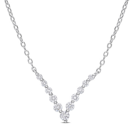 1/3ct TW Lab-Grown Diamond Graduated V Necklace // Platinum Plated Sterling Silver // 18 in