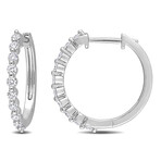 5/8ct TW Lab-Grown Diamond Hoop Earrings // Platinum Plated Sterling Silver