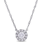 3/8ct TW Lab-Grown Diamond Halo Necklace // 14k White Gold // 17 in