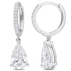 2 1/10ct TW Pear & Round Lab-Grown Diamond Huggie Charm Earrings // 14k White Gold