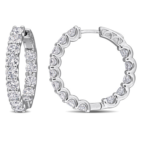 7ct TW Lab-Grown Diamond Inside Outside Hoop Earrings // 14k White Gold